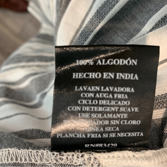 a. moon Gray & White Striped Bell Sleeve Open Front Cotton Blazer Jacket - Picture 6 of 7